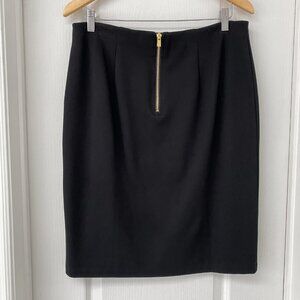 Grace - Black Stretch Pencil Skirt - Size 12 - Gold Zip Back - Classic Office